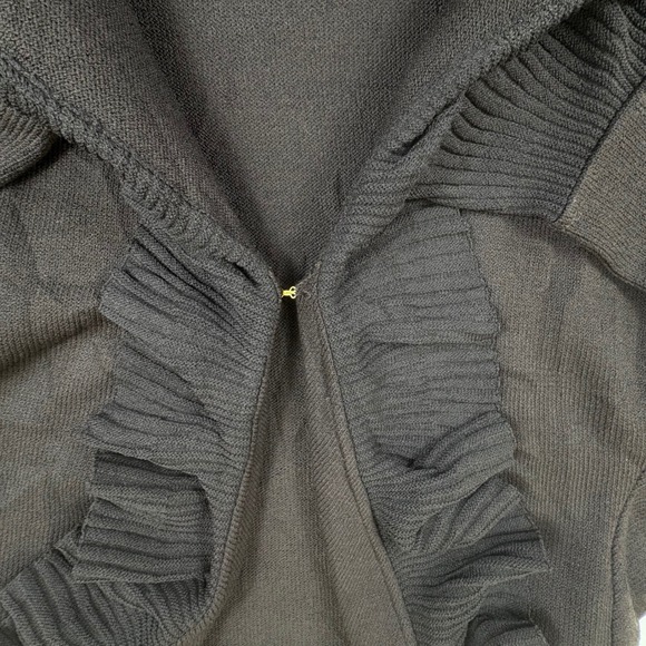 St John Collection Chocolate Brown Ruffle‎ Front Open Knit Cardigan Sweater 8 - Picture 6 of 14